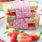 A delicious and healthy lunch idea for kids'. Wholemeal sandwiches filled with strawberries and cream cheese! My Fussy Eater blog