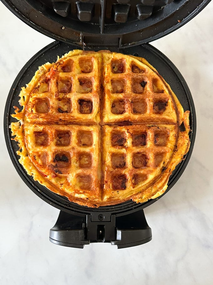 Waffle now cooked and ready to be served.