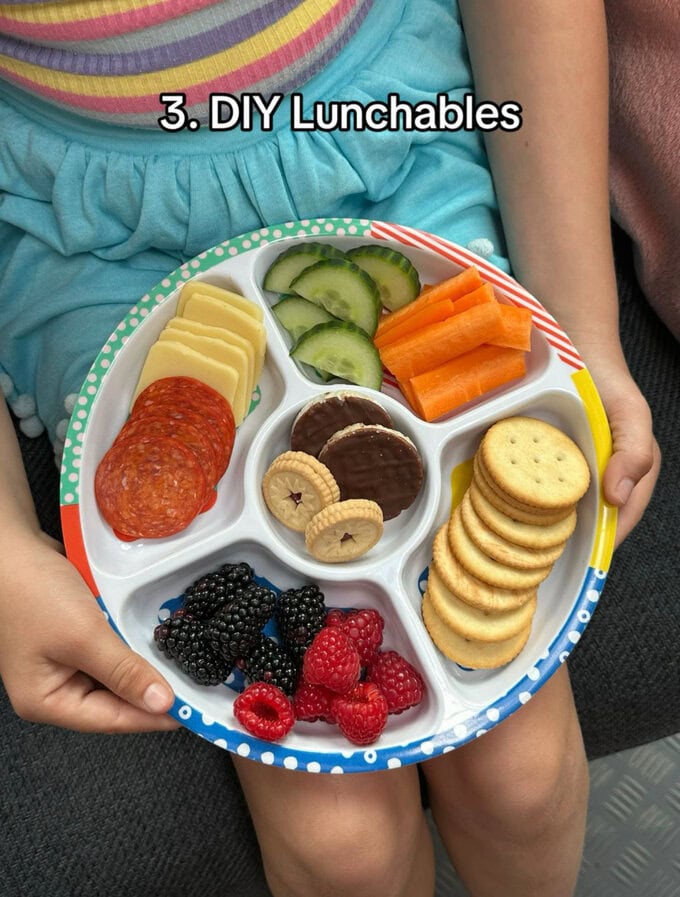 DIY Lunchables served in a midi pick plate.